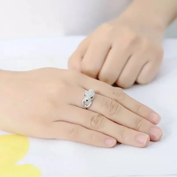 New Unisex 925 Silver Leopard Diamond Ring - Picture 3 of 6